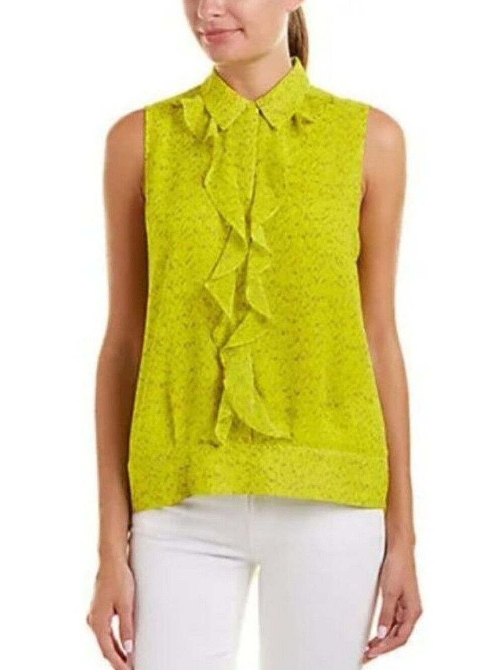 Cabi Reign Chartreuse Sleeveless Ruffle Blouse Style# 3071